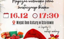 plakat informujący o widowisku "Taneczna podróż Świętego Mikołaja"