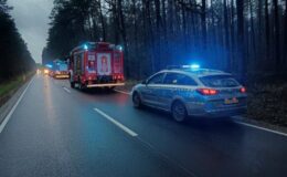 miejsce wypadku, widać policyjny radiowóz i samochód straży pożarnej