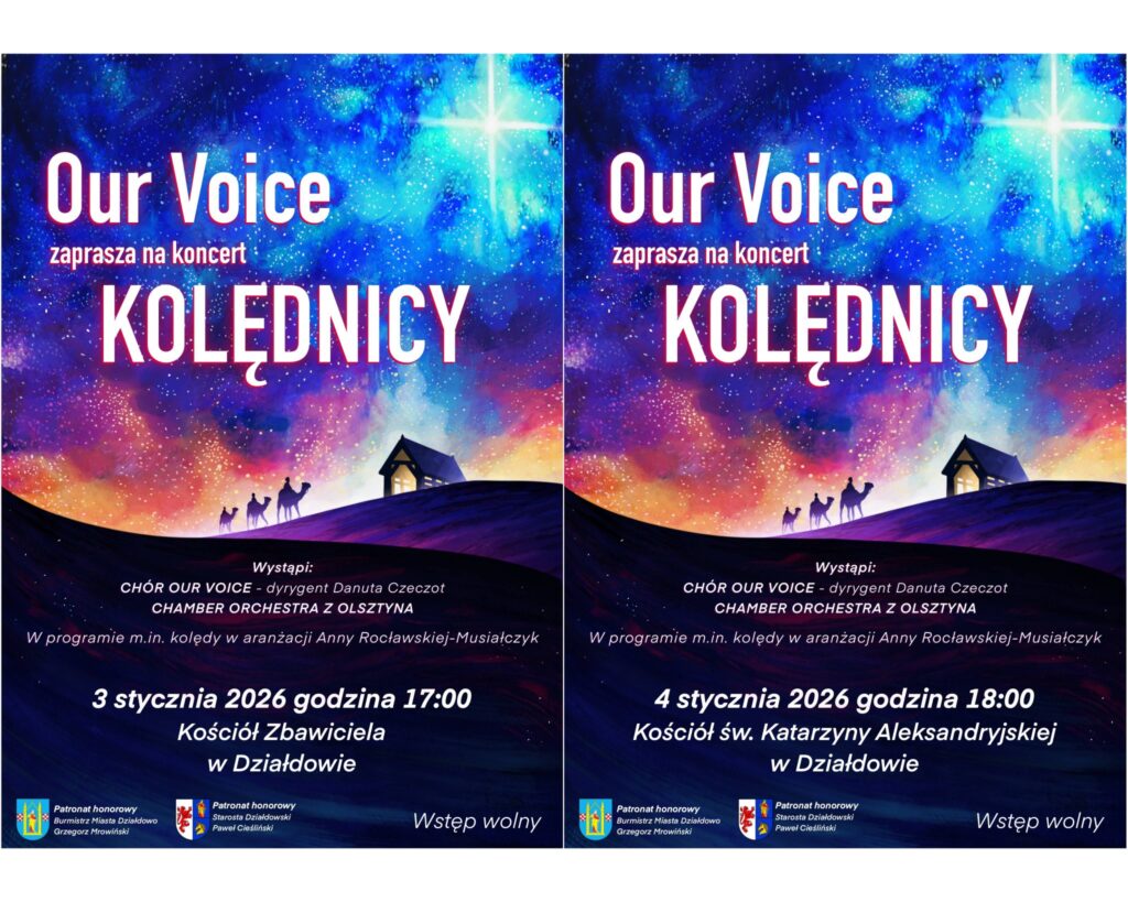 plakaty informujące o koncertach Chóru Our Voice