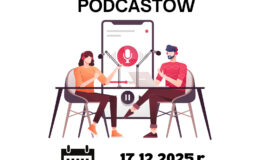 plakat promujący wydarzenie - zapraszanie na pierwsze spotkanie Klubu Miłośników Podcastów
