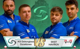 plakat zapraszający na mecz tenisa stołowego Dekorglass Działdowo - SKST Havířov