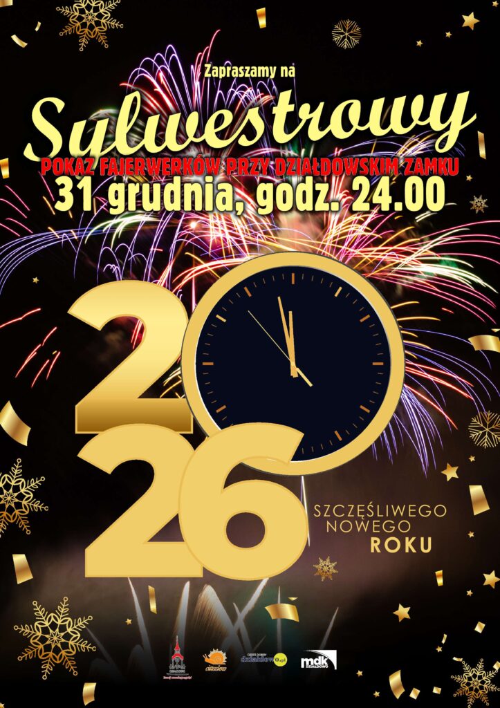 plakat informujący o sylwestrowym pokazie fajerwerków