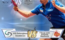 plakat informujący o meczu: Dekorglass Działdowo - TTcup.com Polonia Wąchock