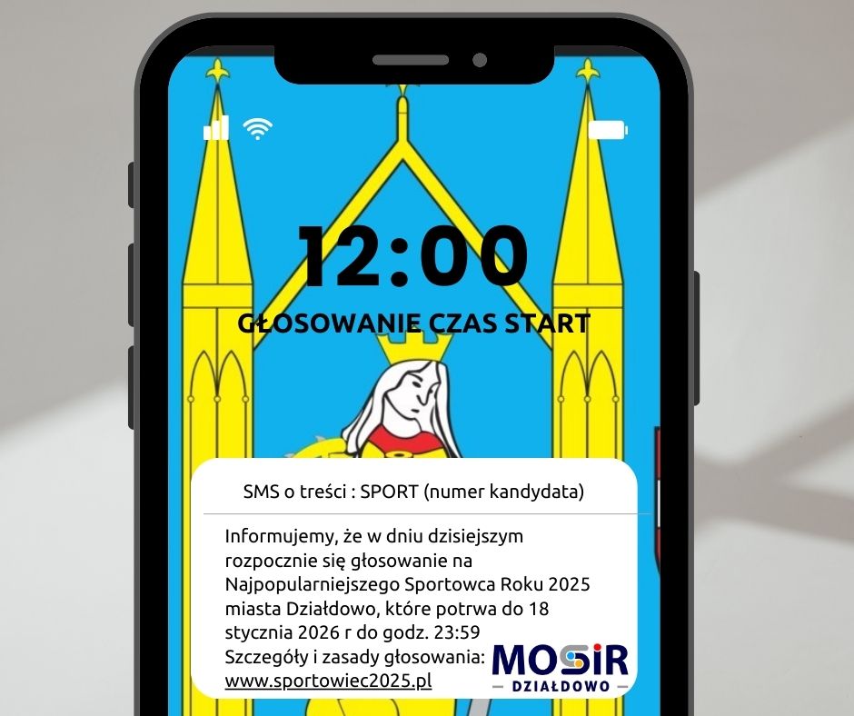 infografika informująca o rozpoczęciu głosowania w plebiscyt na najpopularniejszego sportowca roku 2025 w Działdowie
