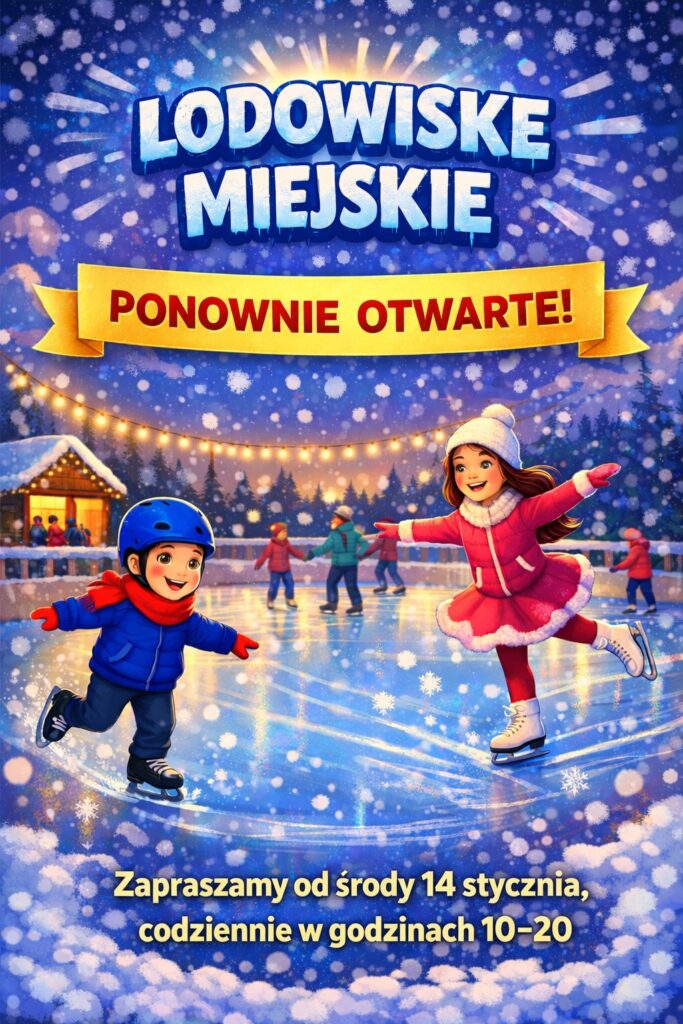 plakat informujący o otwarciu Lodowiska Miejskiego