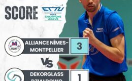grafika informująca o wyniku spotkania: Alliance Nimes/Montpellier - Dekorglass Działdowo 3:1