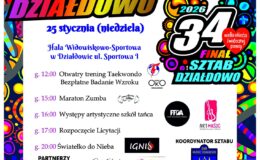 plakat informujący o 34 Finał Wielkiej Orkiestry Świątecznej Pomocy w Działdowie