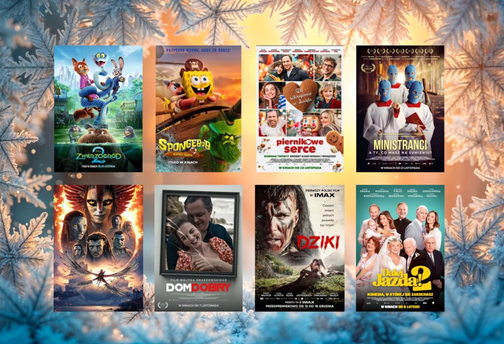 plakaty filmów jak "SpongeBob: Klątwa Pirata", "Avatar: Ogień i popiół", "Dziki", "Zwierzogród 2", "Ministranci", "Dom Dobry", "Piernikowe serce", "Dalej jazda! 2"