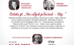 plakat zapraszający na "Teatru przy stoliku" w Miejskiej Bibliotece Publicznej w Działdowie