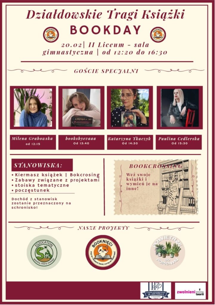 plakat informujący o Działdowskich Targach Książki w LO nr 2 w Działdowie
