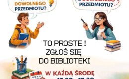 plakat informujący o bezpłatnych zajęciach w Miejskiej Bibliotece Publicznej