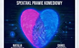 plakat informujący o spektaklu „Algorytm miłości”, który odbędzie się 9 marca, godz. 17.00, 19.15
