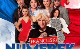 plakat informujący o spektaklu komediowym „Francuski Numerek”, który odbędzie się 10 kwietnia w MDK w Działdowie