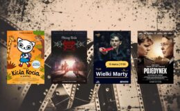plakaty filmów jak "Kicia kocia w podróży", "Stray Kids: The dominATE Experience", "Wielki Marty", "Pojedynek"