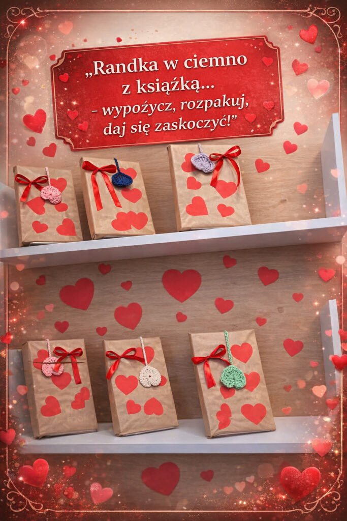 książki-niespodzianki na Walentynki w Powiatowej Bibliotece Pedagogicznej w Działdowie