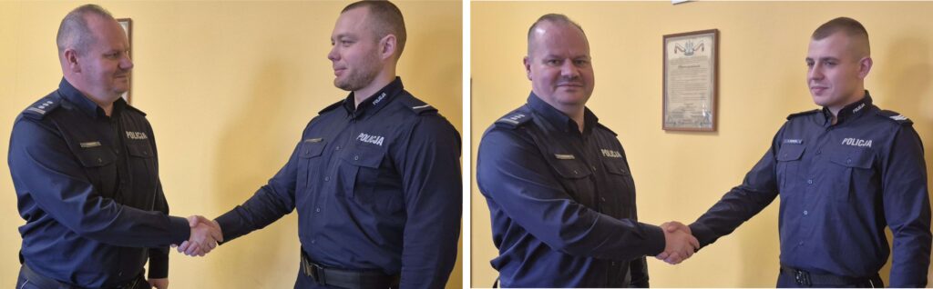 głównym komendant gratuluje bohaterskiej postawy dwójce policjantów / fot. policja