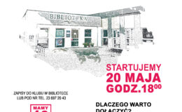 plakat informujący o zapisach do "Dyskusyjnego Klubu Książki dla Dorosłych" w MBP w Działdowie
