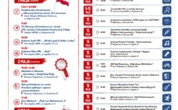 plakat, na którym znajduje się harmonogram wydarzeń w Działdowie w miesiącu maju 2026r.