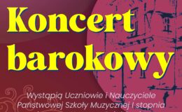 plakat informujący o koncercie uczniów i nauczycieli PSM I st. w MDK w Działdowie