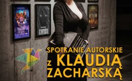 plakat informujący o spotkaniu z pisarką Klaudią Zacharską w Miejskiej Bibliotece Publicznej w Działdowie