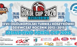 plakat informujący o turnieju koszykówki - XVII Ogólnopolski Turniej Koszykówki dziewcząt „Sokół Cup 2026”