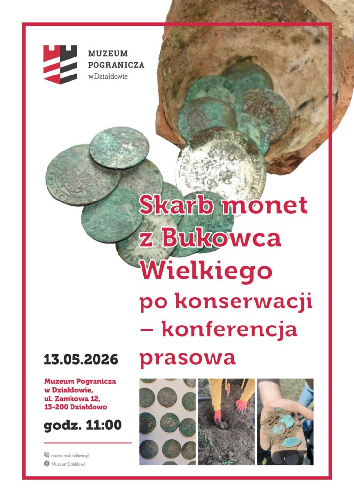 plakat informujący o konferencji dotyczącej odnalezionego skarbu