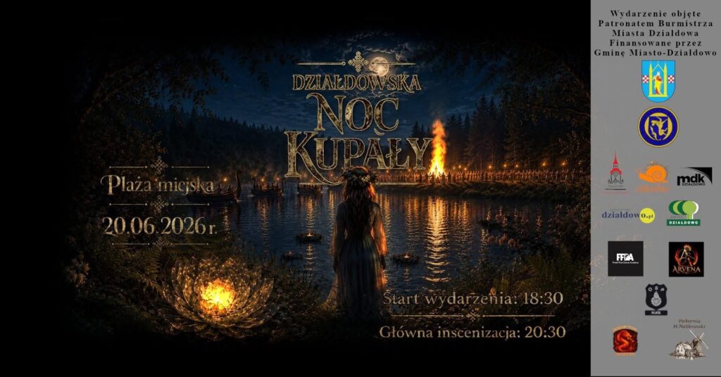 plakat informujący o Działdowskiej Nocy Kupały 2026