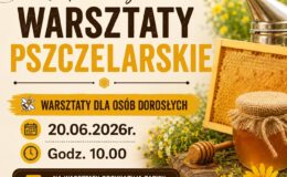 plakat informujący o spotkaniu z pszczelarzem w Powiatowej Bibliotece Pedagogicznej w Działdowie