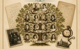 plakat informujący o „Spotkanie z Genealogią” w Miejskiej Bibliotece Publicznej w Działdowie