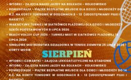 plakat informujący o zajęciach i turniejach z MOSiR podczas wakacyjnej przerwy