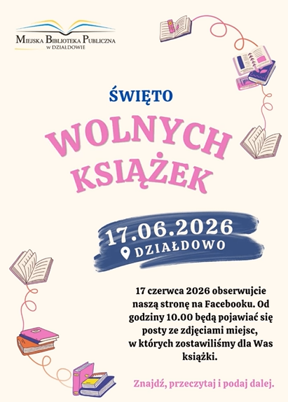 plakat informujący o zabawie w poszukiwanie ukrytych w mieście książek