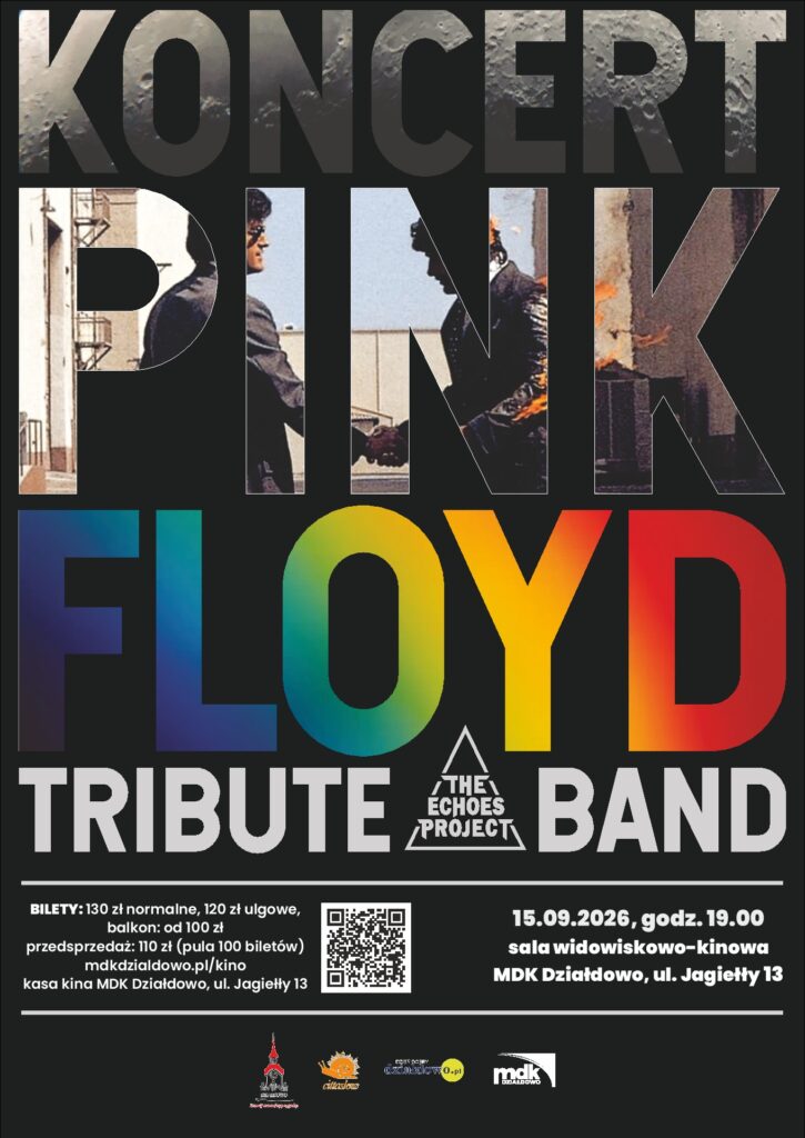 plakat informujący o koncercie "Pink Floyd Tribute" w Miejskim Domu Kultury w Działdowie
