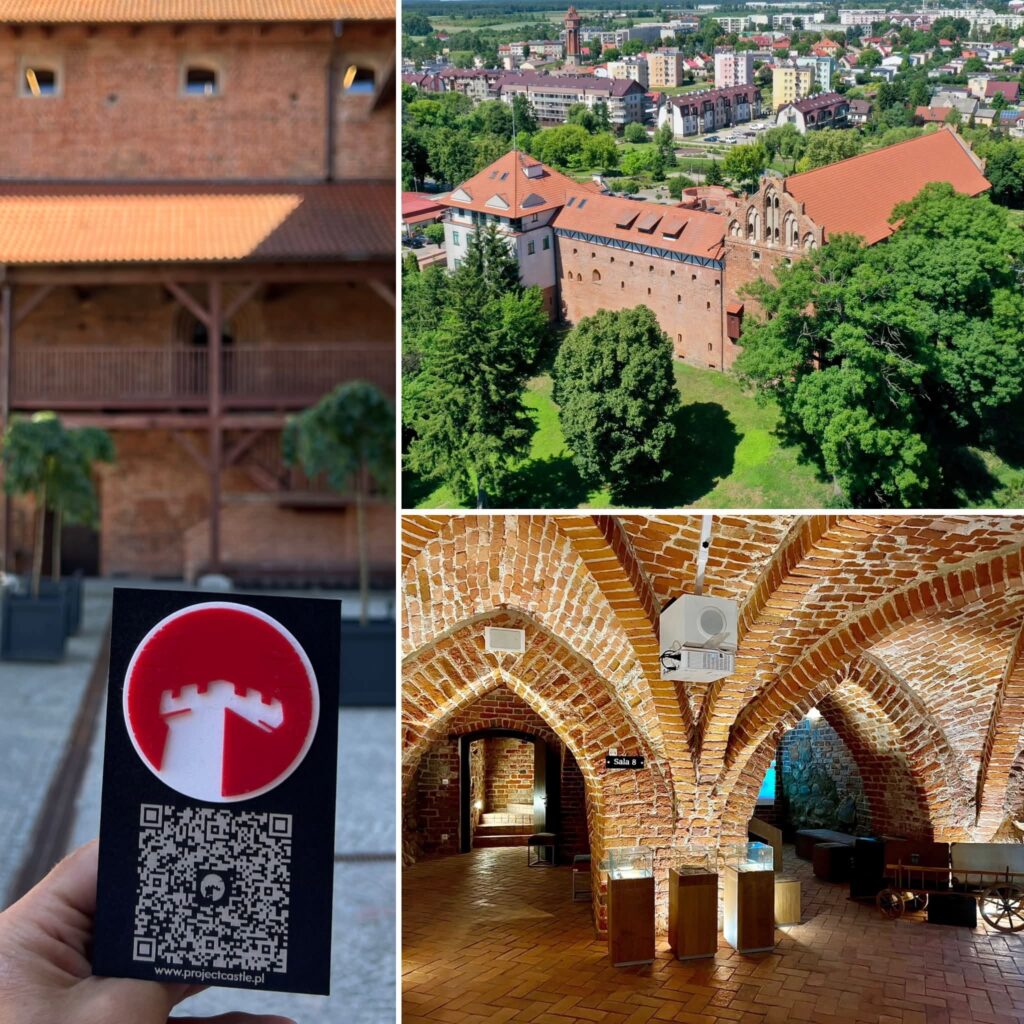 olaż zdjęć przedstawiający Muzeum Pogranicza na zewnątrz i wewnątrz oraz kod QR
