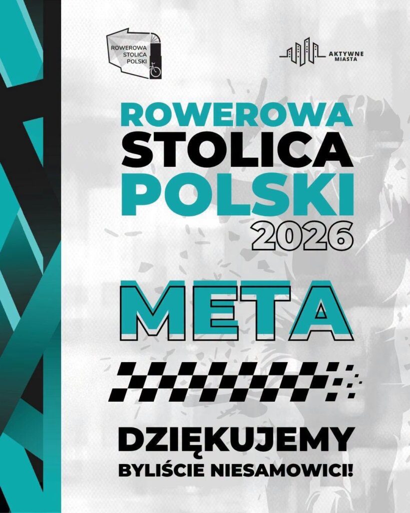 plakat informujący o zakończeniu rywalizacji w tytuł Rowerowej Stolicy Polski