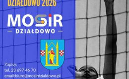 plakat informujący o Turnieju Siatkówki Plażowej, organizowanego przez MOSiR Działdowo