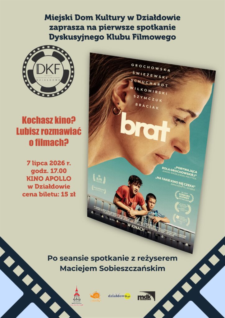 plakat informujący o filmie "Brat" w Kinie Apollo i Dyskusyjnym Klubie Filmowym