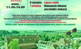 plakat informujący o sierpniowych zajęciach w Muzeum Pogranicza w Działdowie