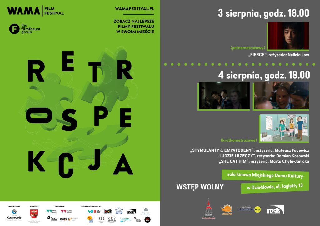 plakat promujący WAMA Film Festival - Retrospekcja w Kinie Apollo w Działdowie