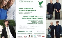 plakat informujący o 43. edycji koncertów "Muzyka u Gałczyńskiego" w Leśniczówce Pranie