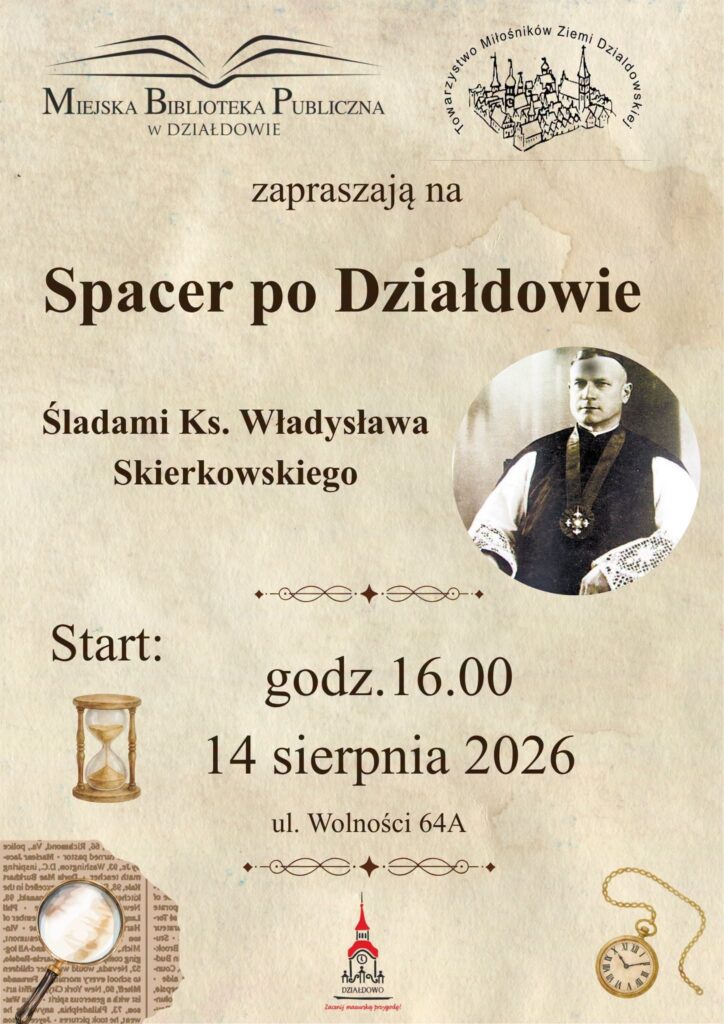 plakat informujący o spacerze po Działdowie