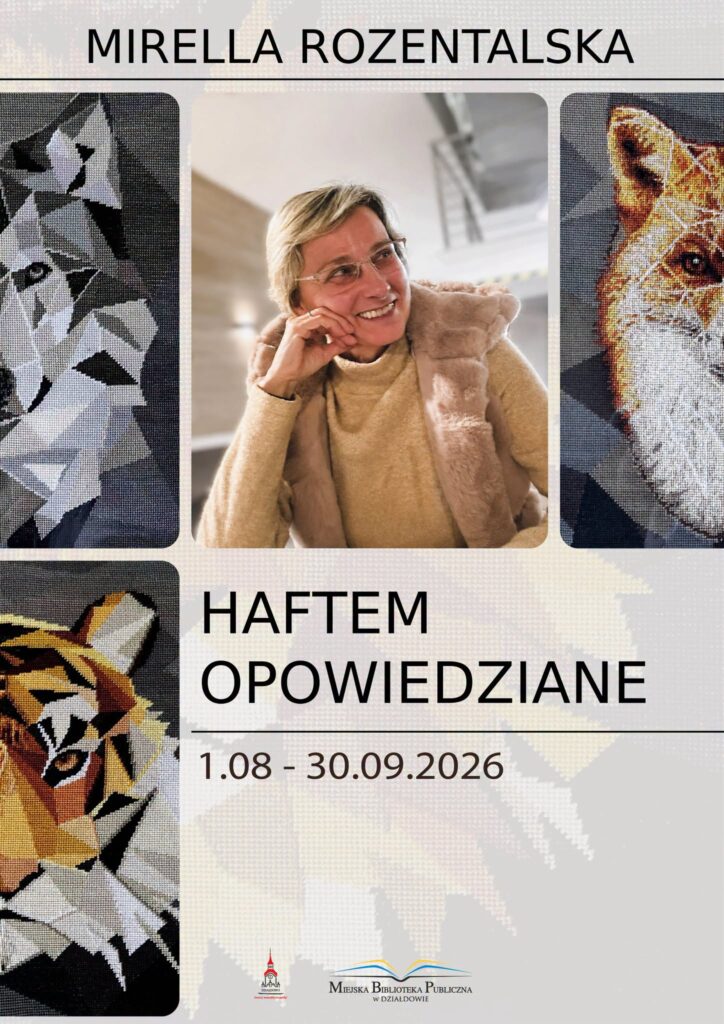 plakat informujący o wystawie w bibliotece w Działdowie