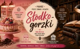 plakat informujący o zabawie: "Słodko-gorzki – podróż przez smaki i książki”