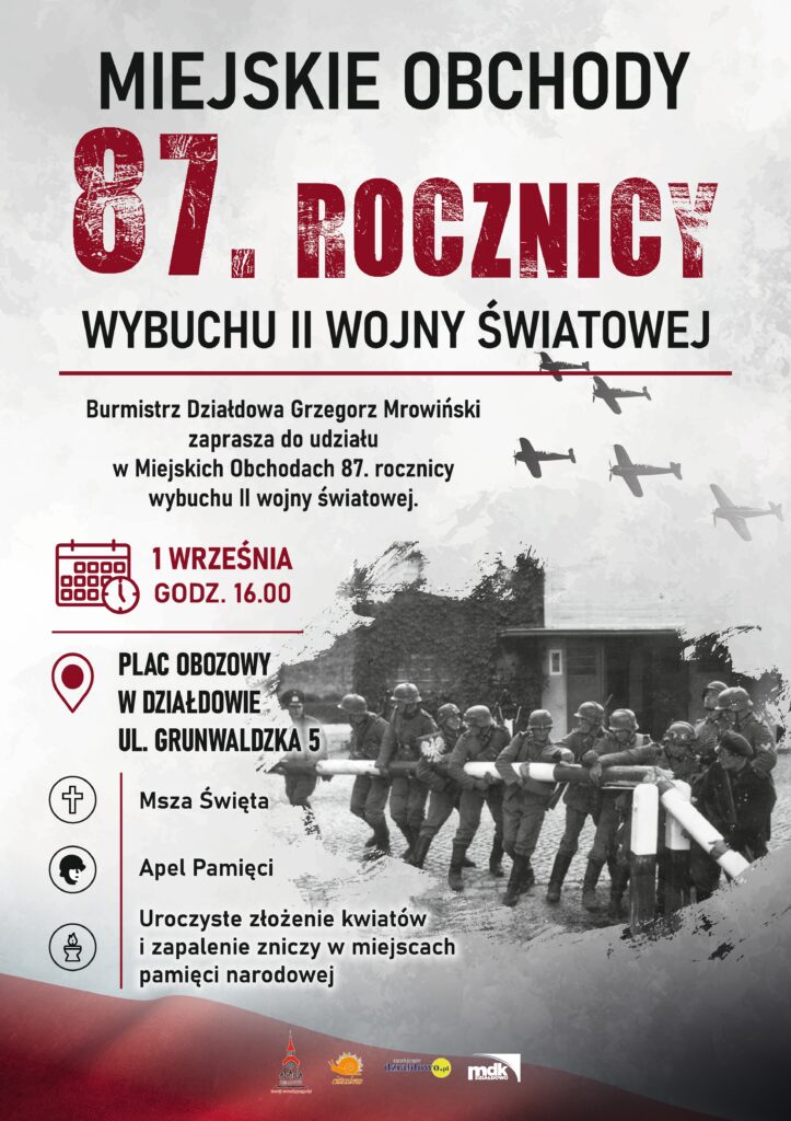 plakat informujący o obchodach rocznicy wybuchu II wojny świtowej w Działdowie