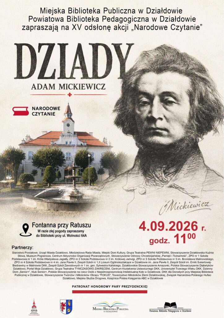 plakat informujący o Narodowym Czytaniu w Działdowie