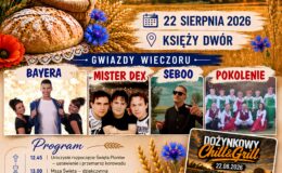 plakat informujący o Dożynkach gminno-parafialnych w Księżym Dworze