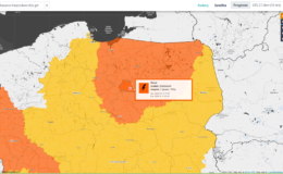 mapa polski z zaznaczeniem ostrzeżenia o burzach