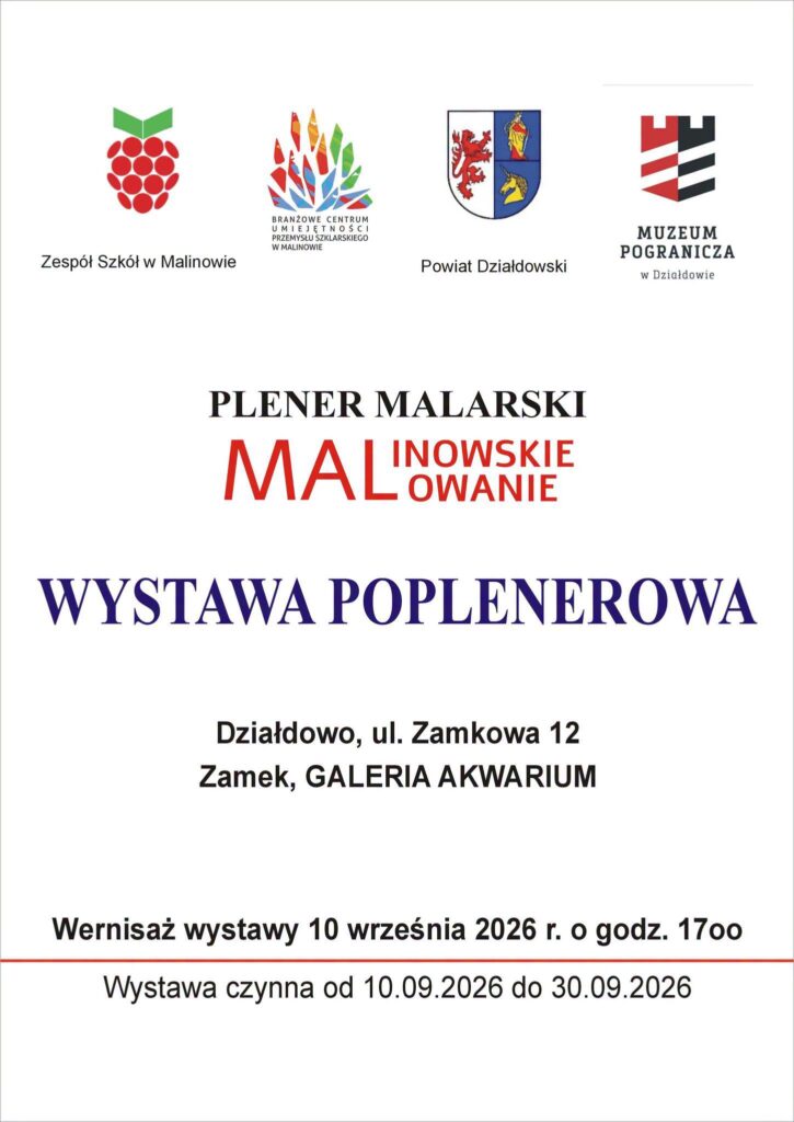plakat informujący o nowej wystawie obrazów w "Galerii Akwarium" Muzeum Pogranicza w Działdowie