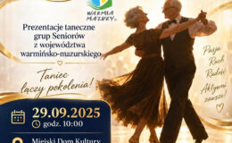 plakat zapraszający na Przegląd Tańca Seniorów Warmii i Mazur "Złoty Bucik 2026" w Działdowie
