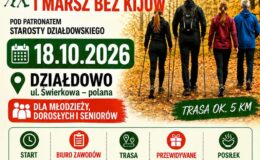 plakat informujący o Jesiennych Mistrzostwa Nordic Walking i marsz bez kijów, organizowanych przez Stowarzyszenie Nordic Team Działdowo