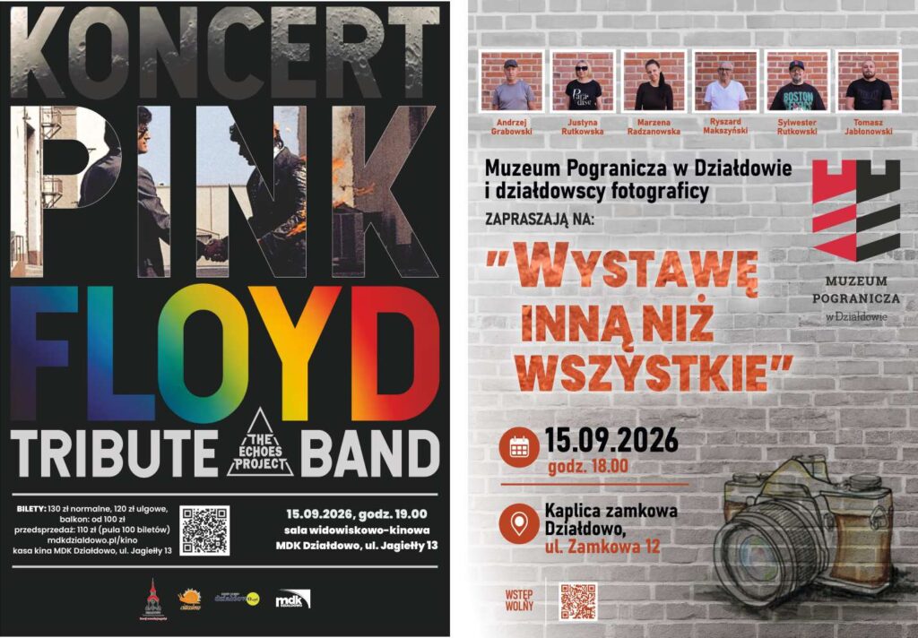plakaty zapraszające na koncert i wystawę